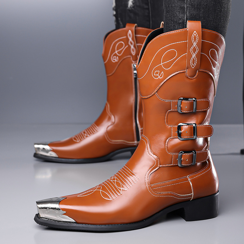 Embroidery Yes - Botas Altas de Cuero Patentado Estilo