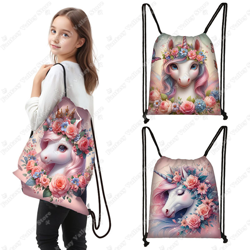 Embroidery Unicorn - Bolsa con cordón y estampado de
