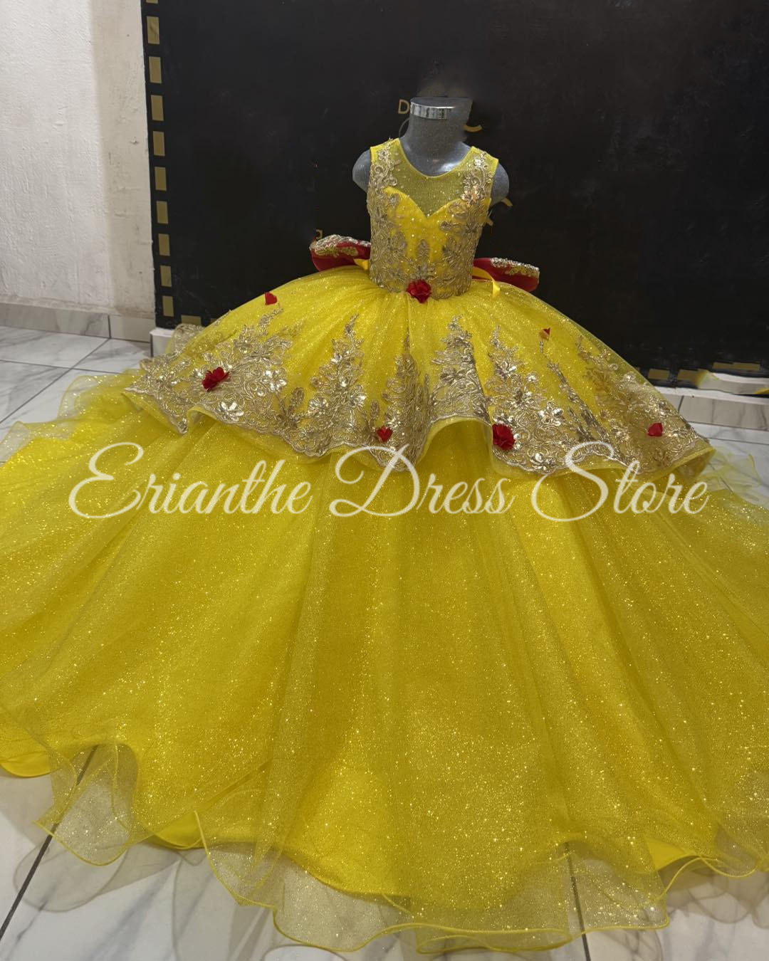 Embroidery Yellow Dress - Vestido de niña de flores amarillo