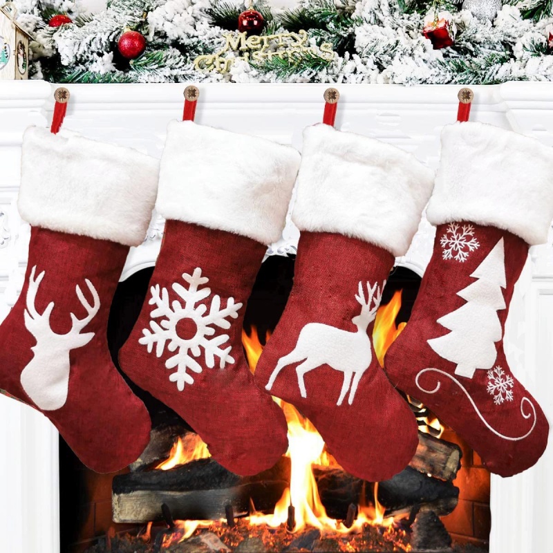 Medias rojas de Papá Noel, bol - Embroidery Xmas Stocking reseña y precio
