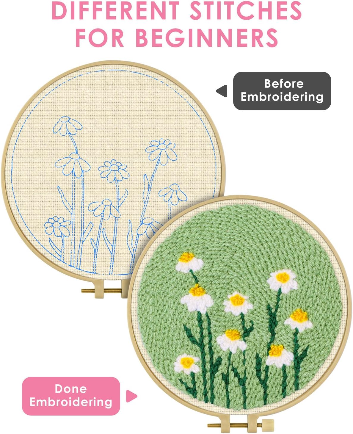 Kit de bordado Punch Needle co - Embroidery Hoop Square reseña y precio
